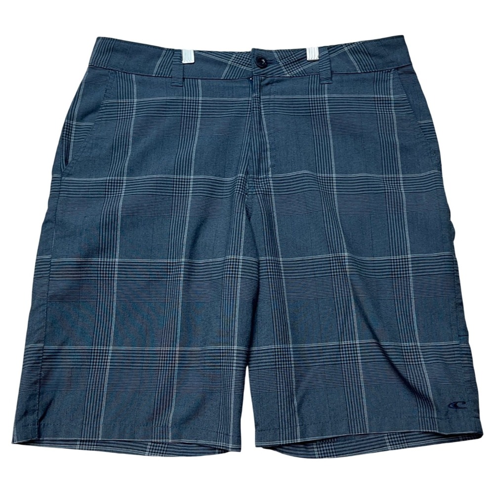O'Neill Walk Shorts Mens 34 11 Inseam Blue Gray Plaid Houndstooth Flat Front EUC